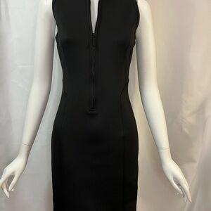 Michael Kors Black Zip-Front Midi Sheath Dress Scuba Material